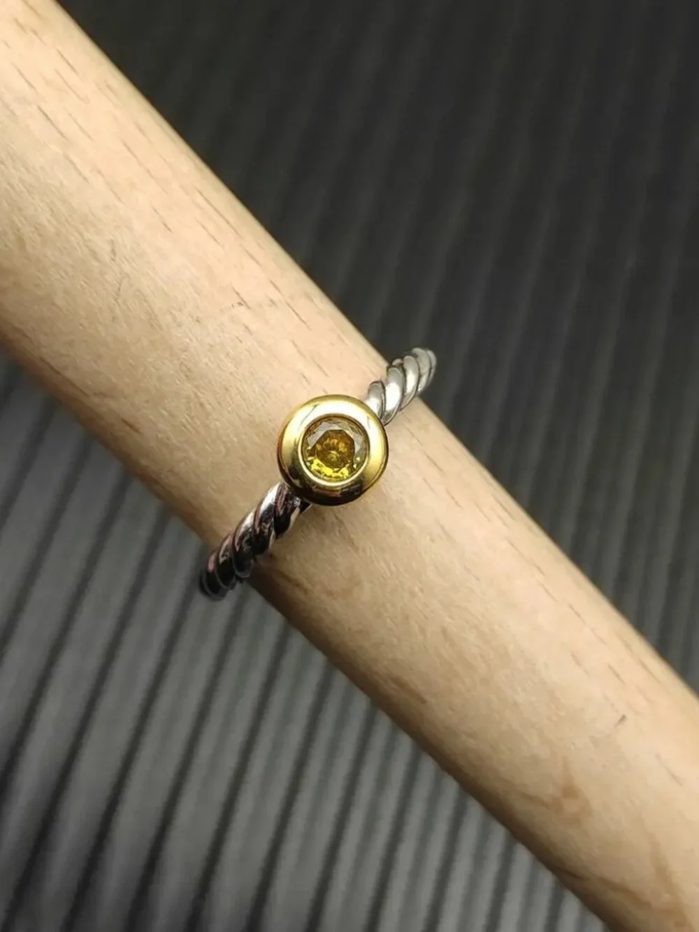 David Yurman Two-Color Petite Cable Yellow Diamond Ring